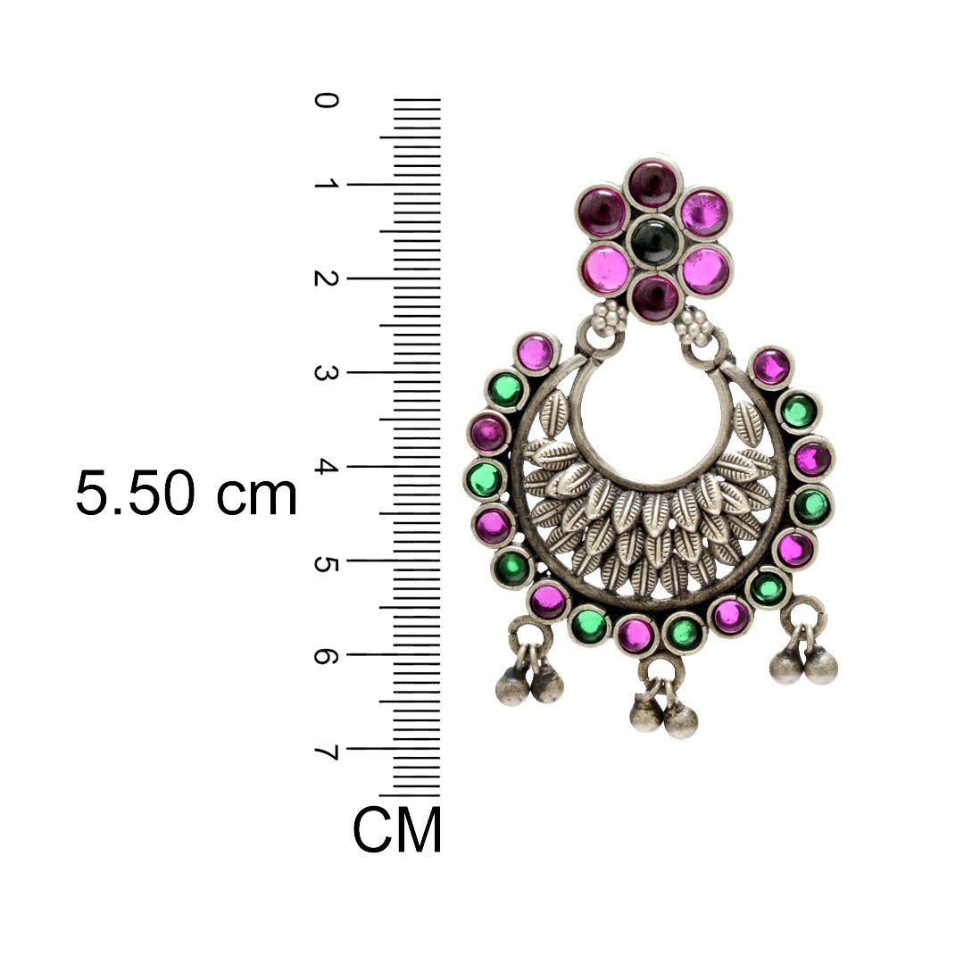 Azita 925 Sterling Silver Oxidised Flower Dangle and Drop Earrings for Women & Girls| Pink Flower Chandbali| With Certificate of Authenticity and 925 Stamp.