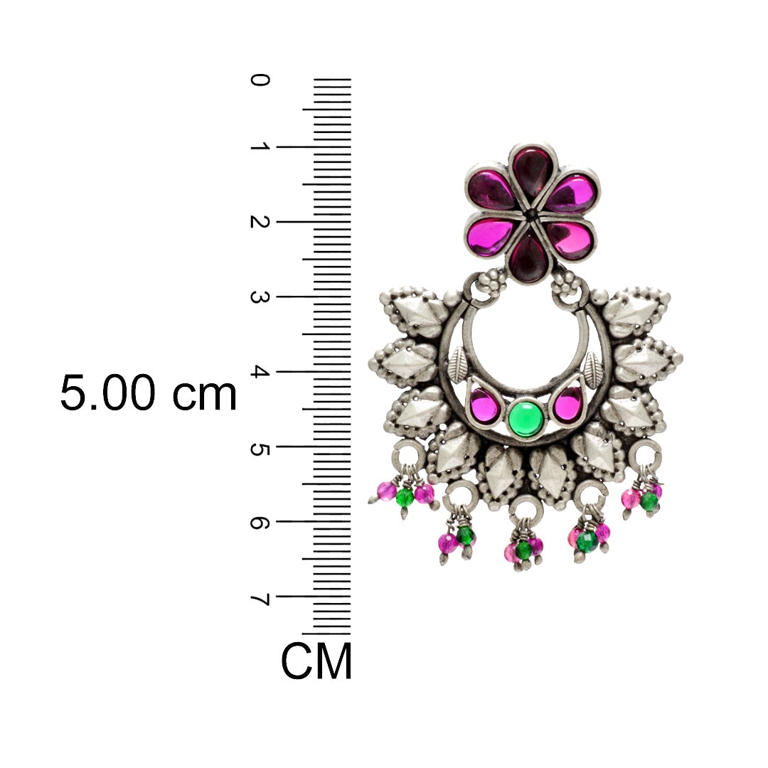 Azita 925 Sterling Silver Oxidised Dangle and Drop Earrings for Women & Girls| Pink Flower Top Chandbali | With Certificate of Authenticity & 925 Stamp.