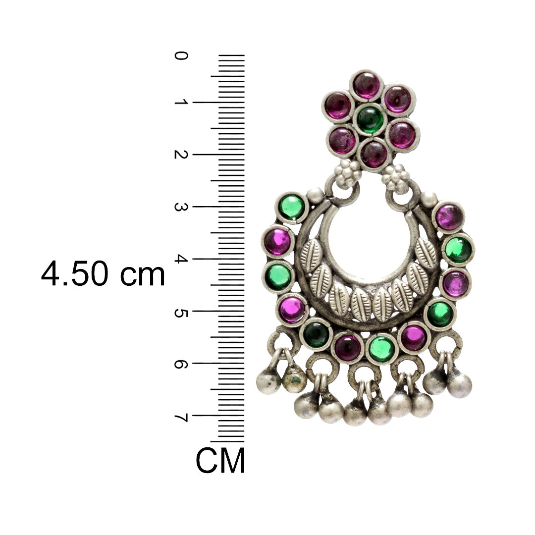 Azita 925 Sterling Silver Oxidised Flower Dangle and Drop Earrings for Women & Girls| Small Pink & Green Stone| With Certificate of Authenticity & 925 Stamp.