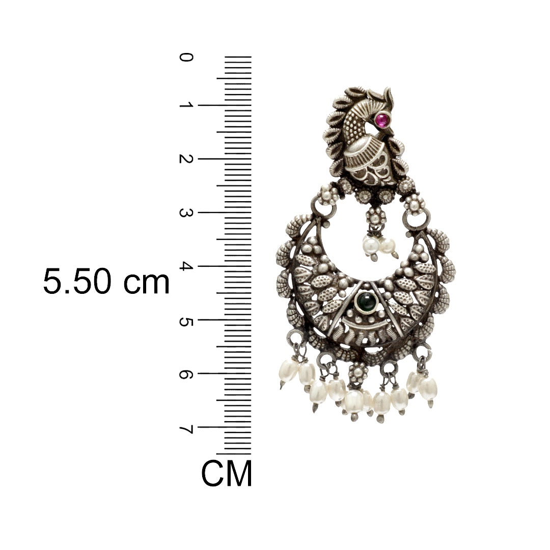 Azita 925 Sterling Silver Oxidised Peacock Dangle and Drop Earrings for Women and Girls| White Stone| With Certificate of Authenticity and 925 Stamp.