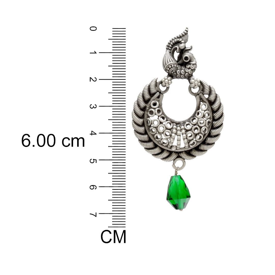Azita 925 Sterling Silver Oxidised Peacock Dangle and Drop Earrings for Women and Girls| Green Stone Drop| With Certificate of Authenticity and 925 Stamp.