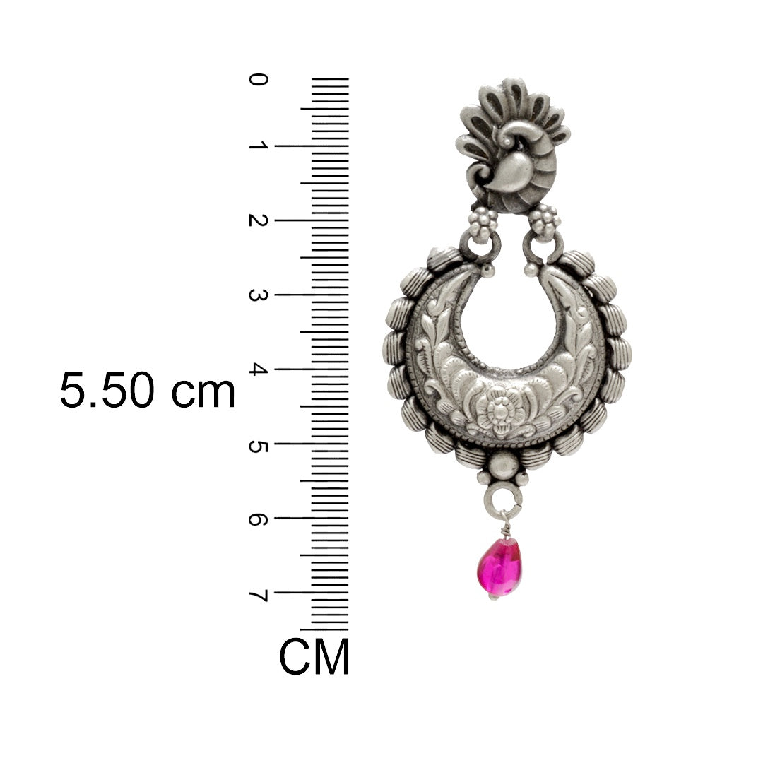 Azita 925 Sterling Silver Oxidised Dangle and Drop Earrings for Women and Girls| Pink Stone Chandbali| With Certificate of Authenticity and 925 Stamp.