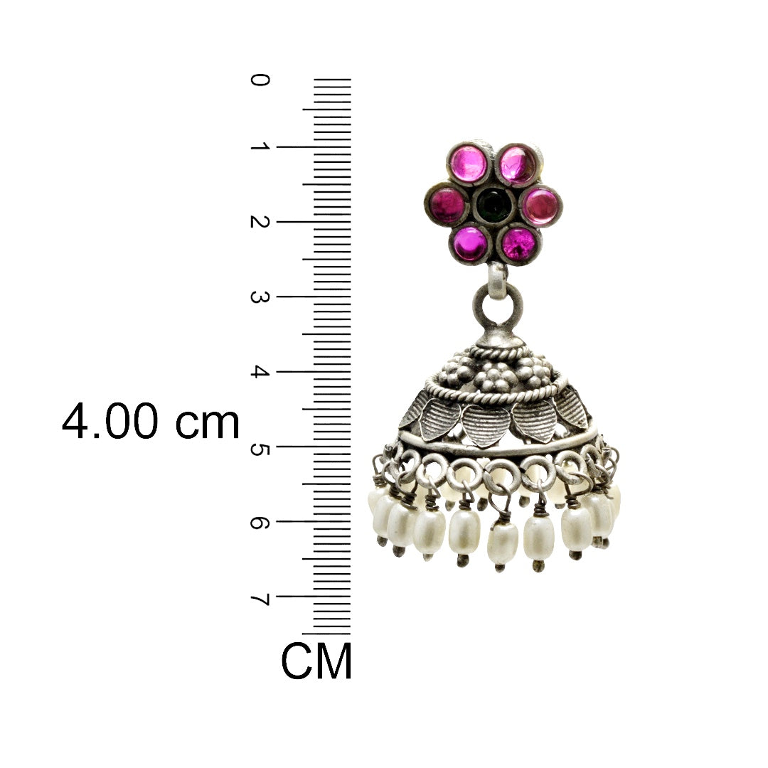 Azita 925 Sterling Silver Jhumki Earrings for Women and Girls| Pink Flower Top with White Stone Hanging| With Certificate of Authenticity and 925 Stamp|