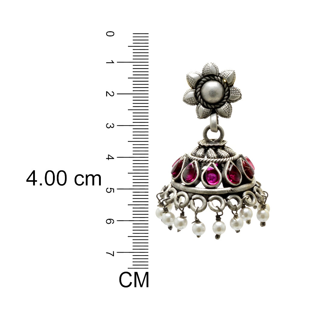 Azita 925 Sterling Silver Jhumki Earrings for Women and Girls| Flower Top with Pink Drop Stone | With Certificate of Authenticity & 925 Stamp|