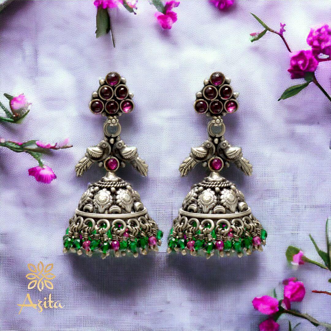 Azita 925 Sterling Silver Jhumki Earrings for Women and Girls| Pink Pyramid Top | With Certificate of Authenticity & 925 Stamp|