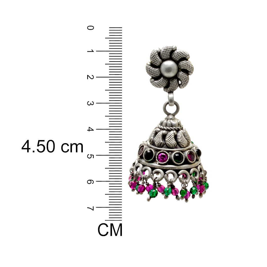 Azita 925 Sterling Silver Oxidised Jhumki Earrings for Women and Girls| Small Flower Top | With Certificate of Authenticity & 925 Stamp|