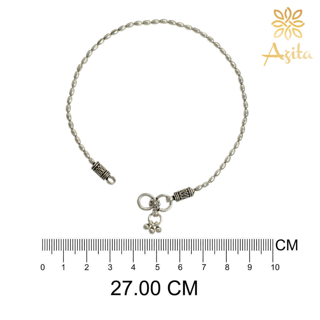 Azita 925 Sterling Silver Elongated Ball Sleek Anklet/Payal For Women and Girls with Certificate of Authenticity and 925 Stamp.