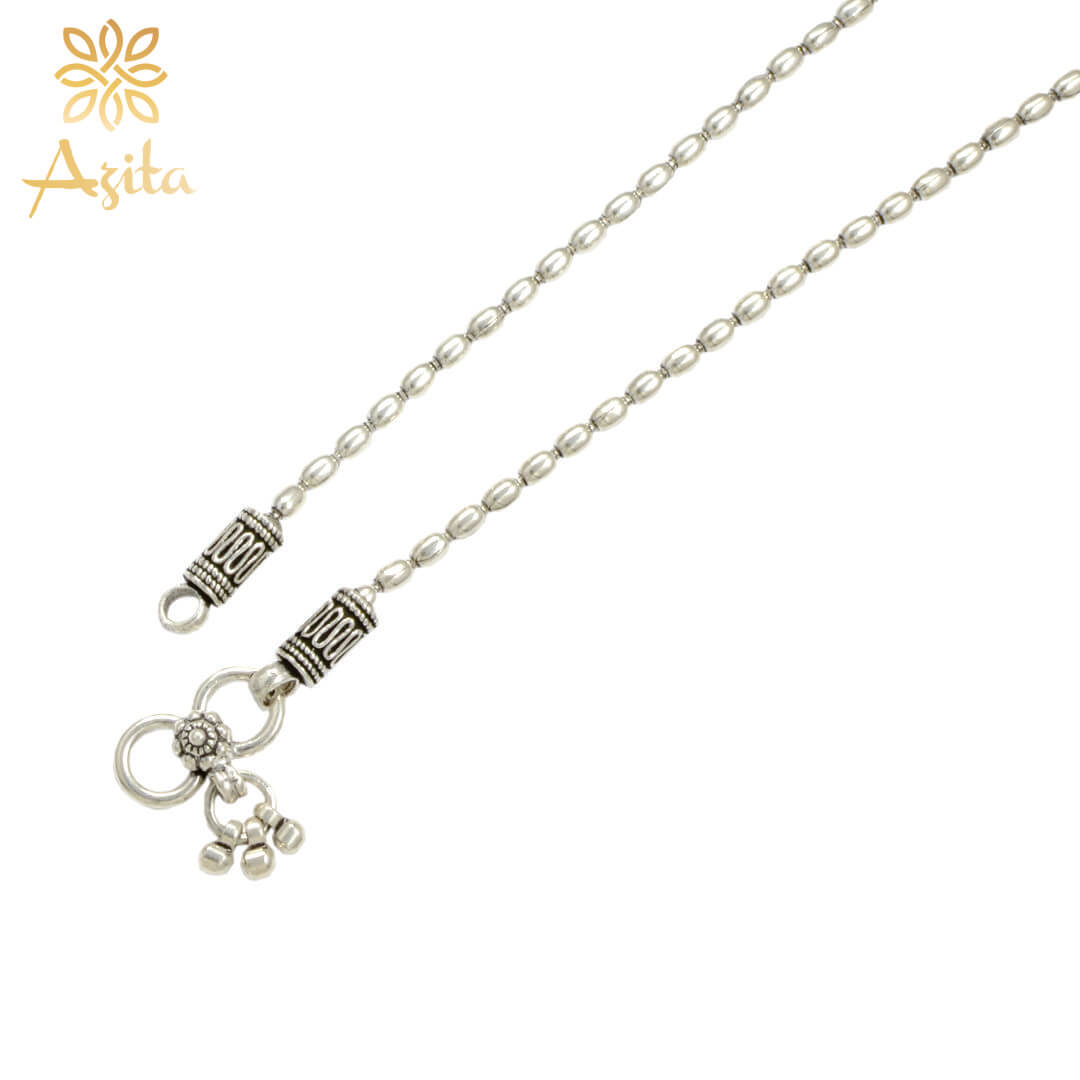 Azita 925 Sterling Silver Elongated Ball Sleek Anklet/Payal For Women and Girls with Certificate of Authenticity and 925 Stamp.
