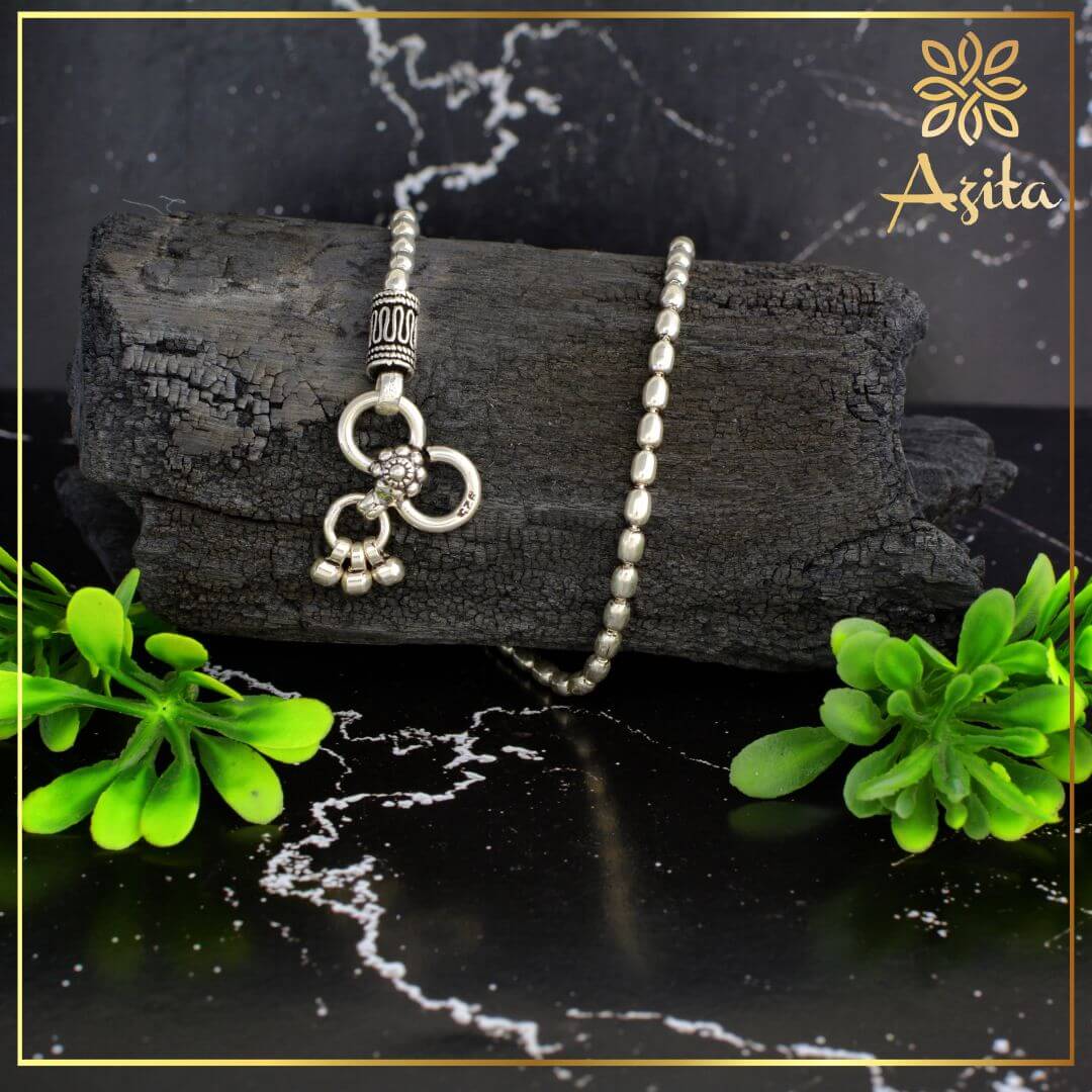 Azita 925 Sterling Silver Elongated Ball Sleek Anklet/Payal For Women and Girls with Certificate of Authenticity and 925 Stamp.
