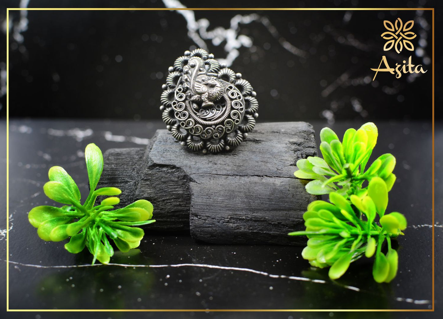Azita 925 Sterling Silver Antique Peacock Ring for women with Certificate of Authenticity and 925 Hallmarked.