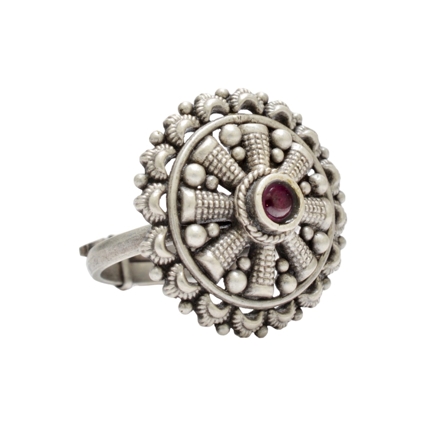 Azita 925 Sterling Silver Oxidised Cocktail Ring for Women and Girls | Flower Top with Pink Centre Stone| With Certificate of Authenticity and 925 Stamp.
