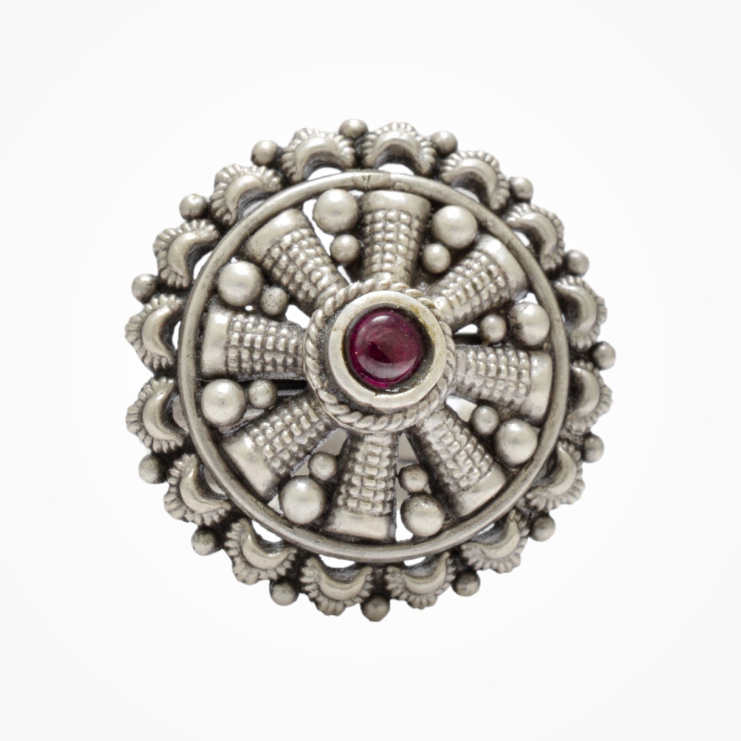 Azita 925 Sterling Silver Oxidised Cocktail Ring for Women and Girls | Flower Top with Pink Centre Stone| With Certificate of Authenticity and 925 Stamp.