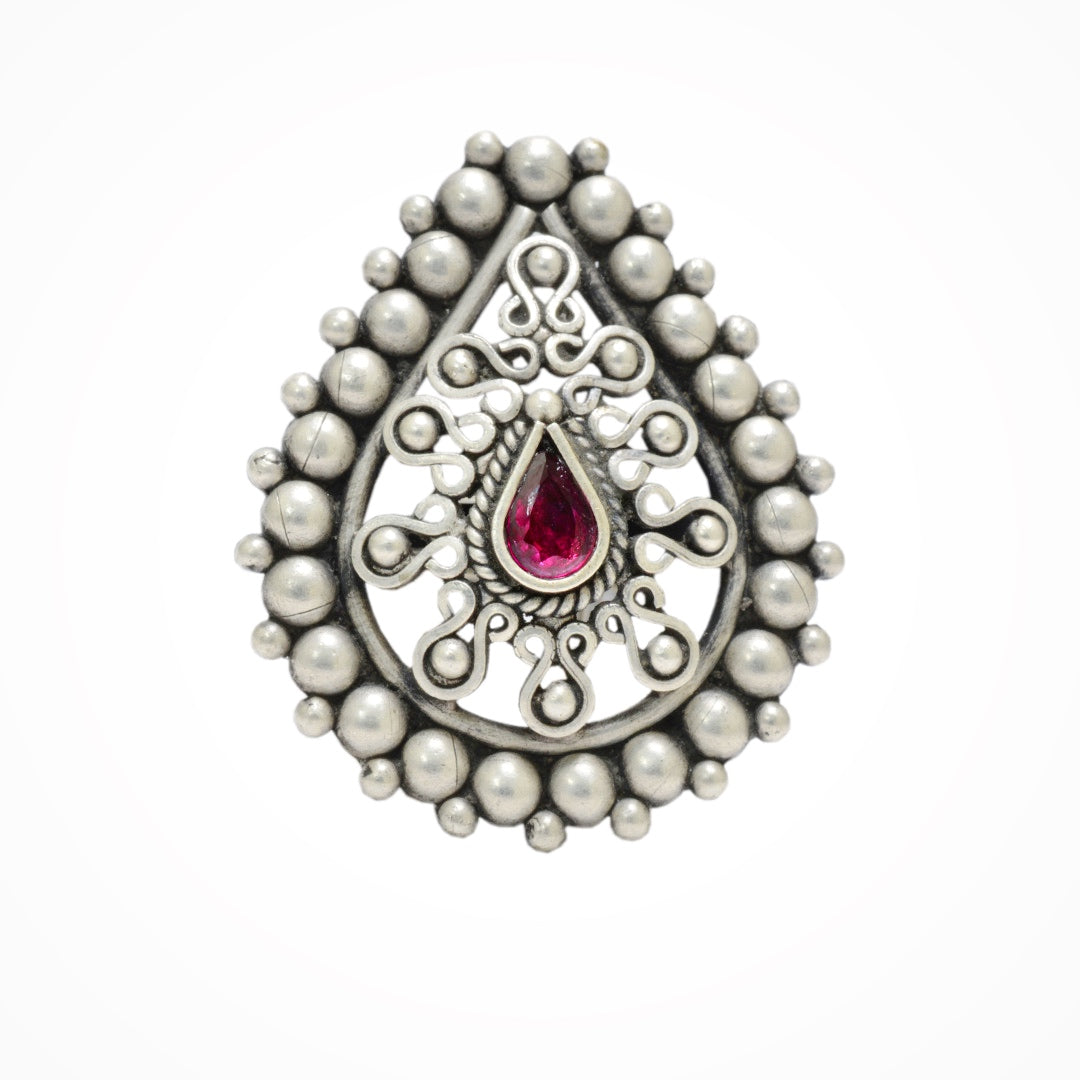 Azita 925 Sterling Silver Oxidised Cocktail Ring for Women and Girls | Pear Shape Ring with centre Pink Pear Stone | With Certificate of Authenticity and 925 Stamp.