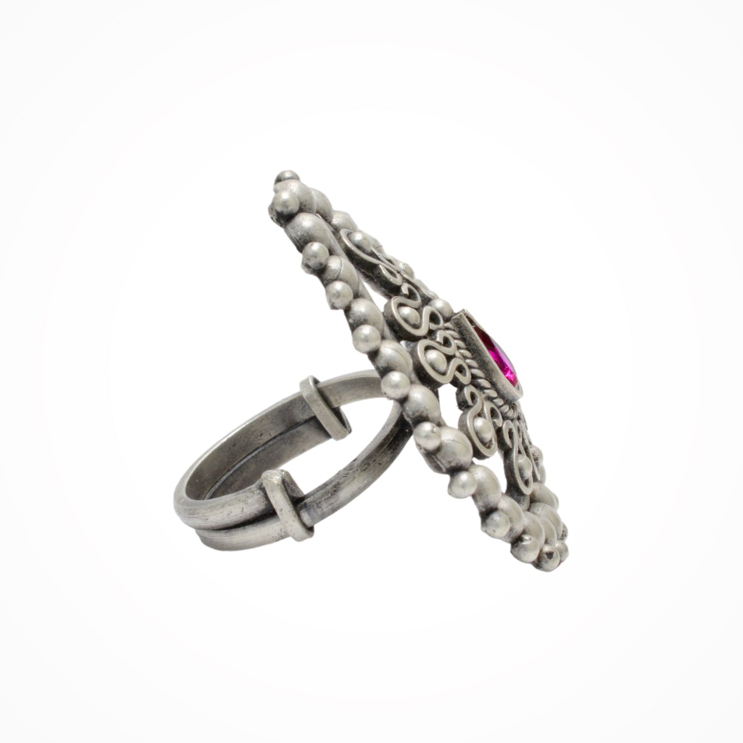 Azita 925 Sterling Silver Oxidised Cocktail Ring for Women and Girls | Pear Shape Ring with centre Pink Pear Stone | With Certificate of Authenticity and 925 Stamp.