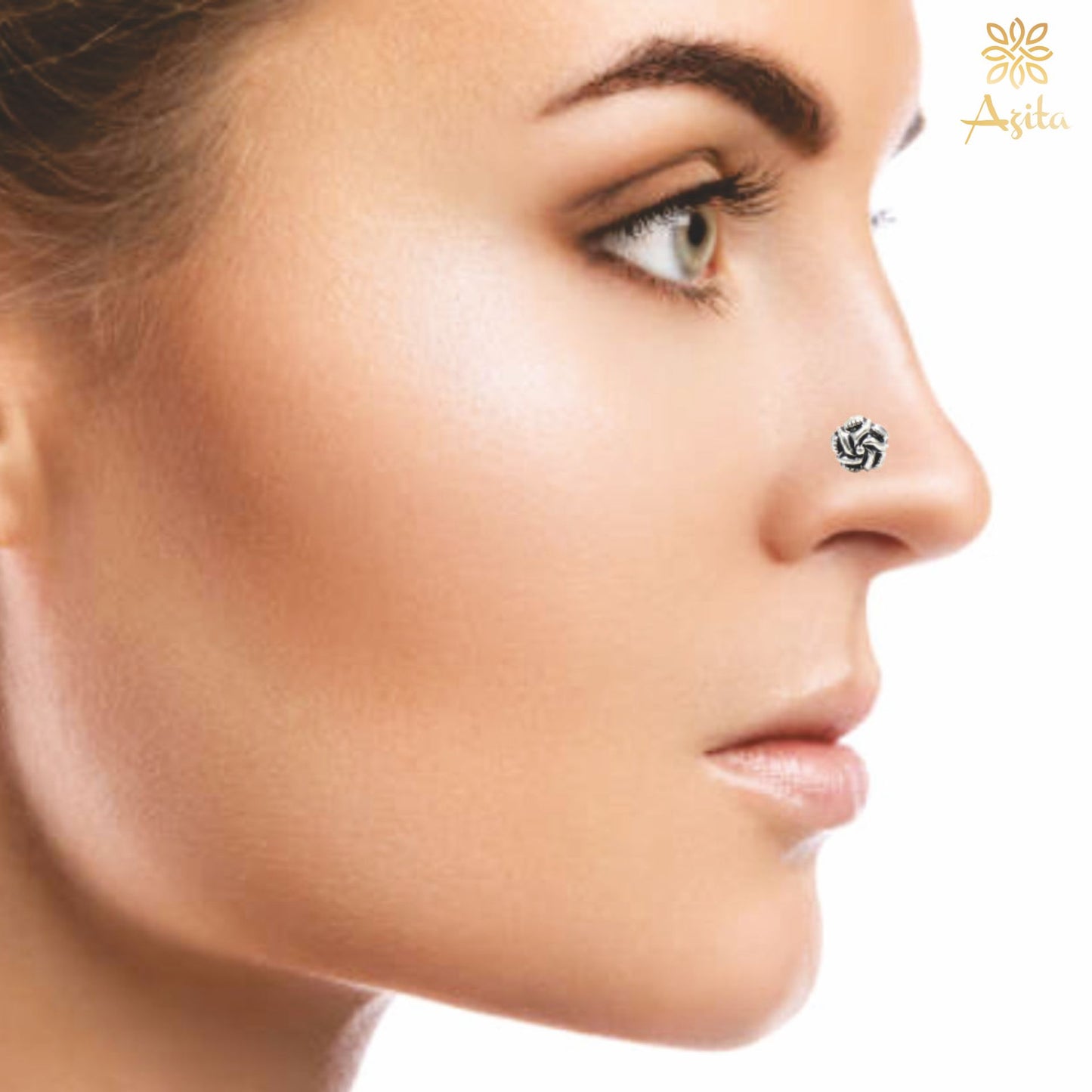 Azita 925 Sterling Silver Women Nose Pin with Certificate of Authenticity and Hallmark. (Bohemian 2)