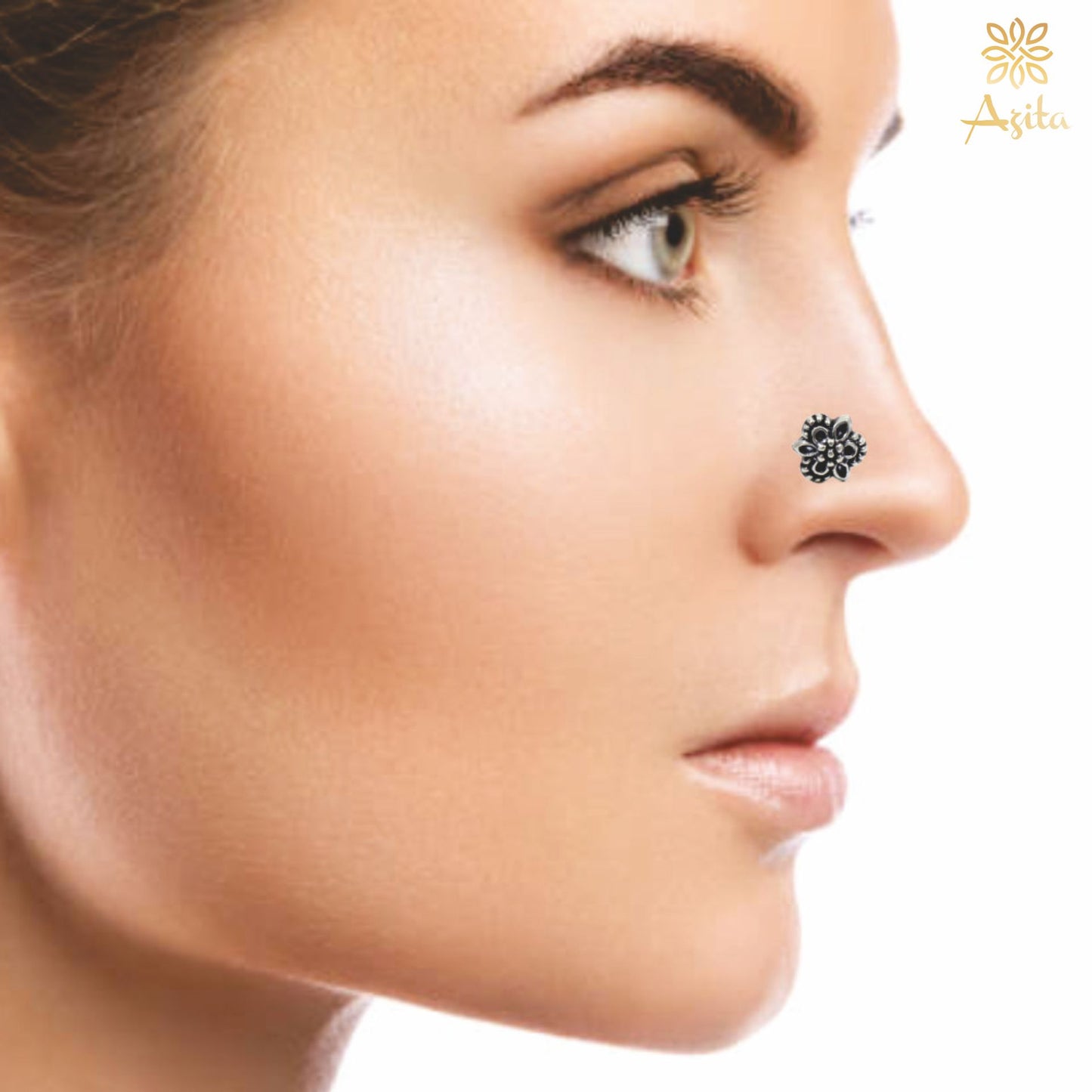 Azita 925 Sterling Silver Women Nose Pin with Certificate of Authenticity and Hallmark. (Bohemian 4)