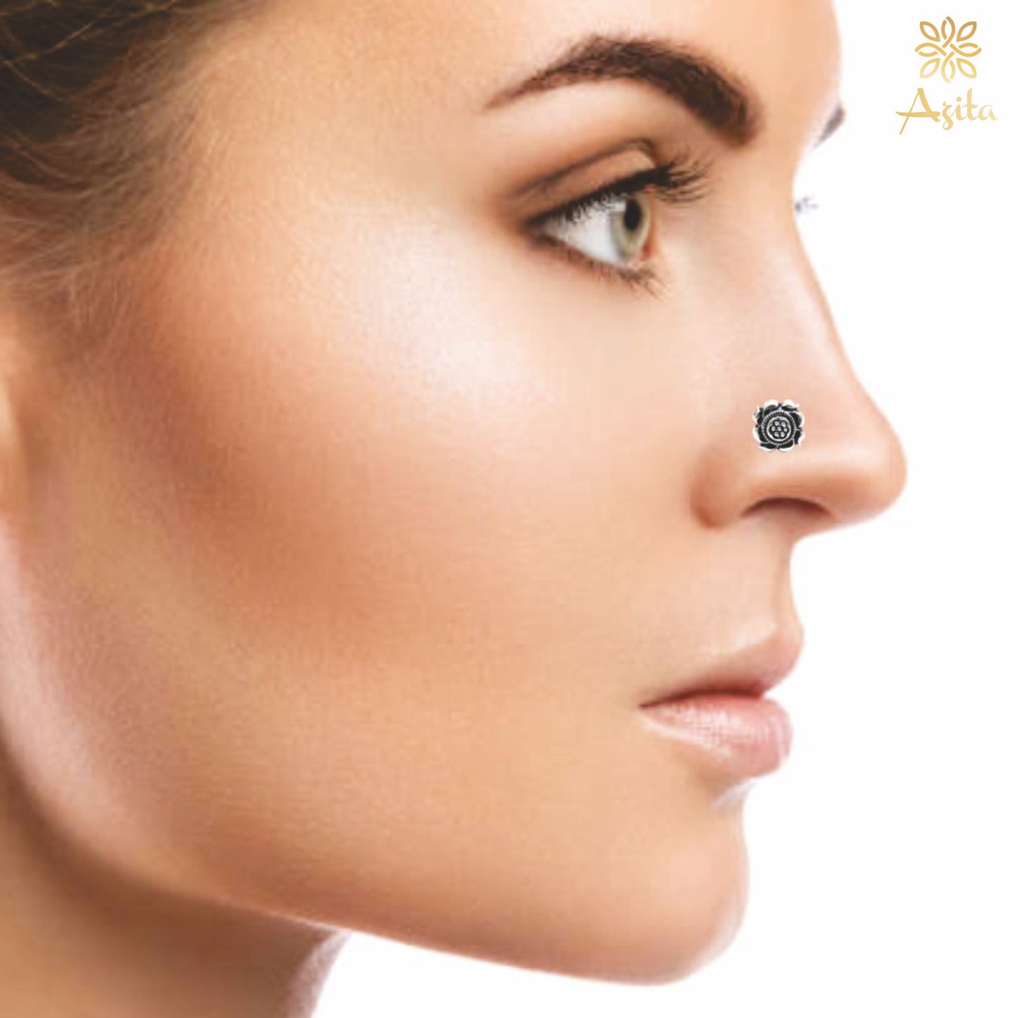 Azita 925 Sterling Silver Women Nose Pin with Certificate of Authenticity and Hallmark. (Bohemian 6)