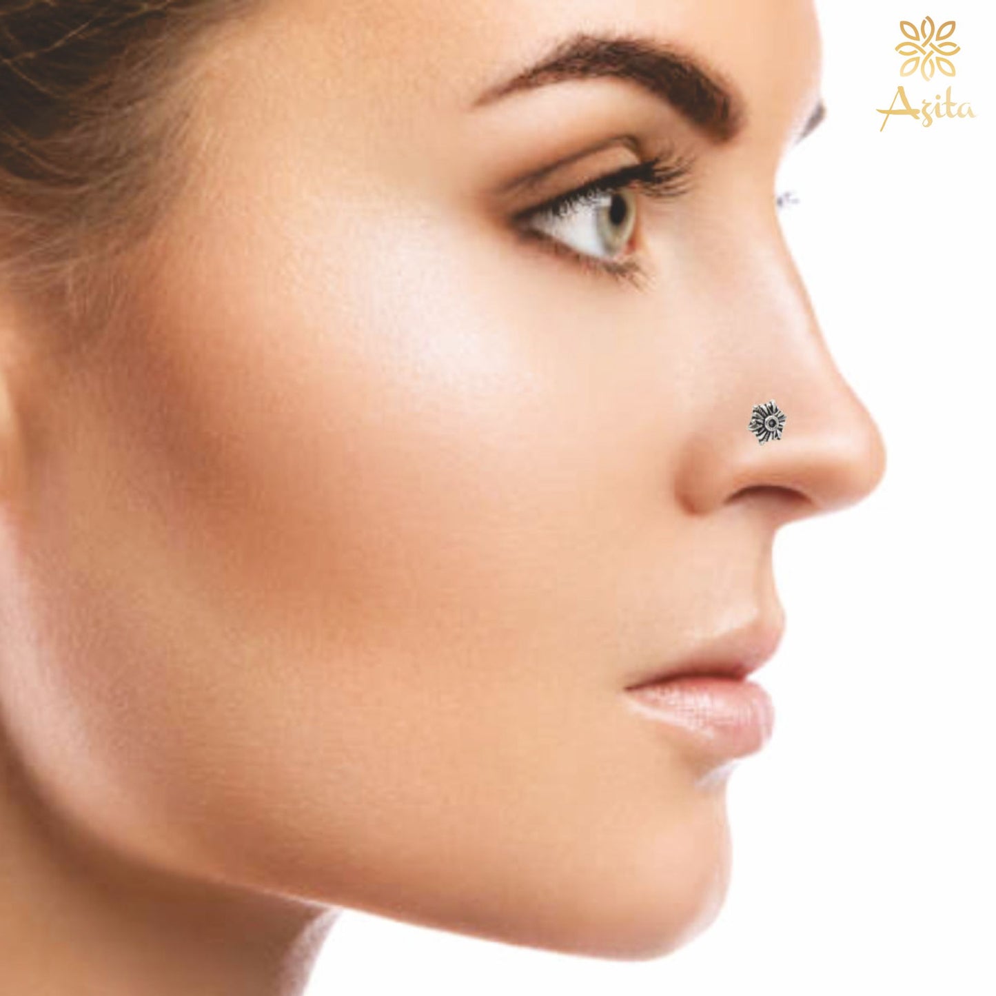 Azita 925 Sterling Silver Women Nose Pin with Certificate of Authenticity and Hallmark. (Bohemian 10)