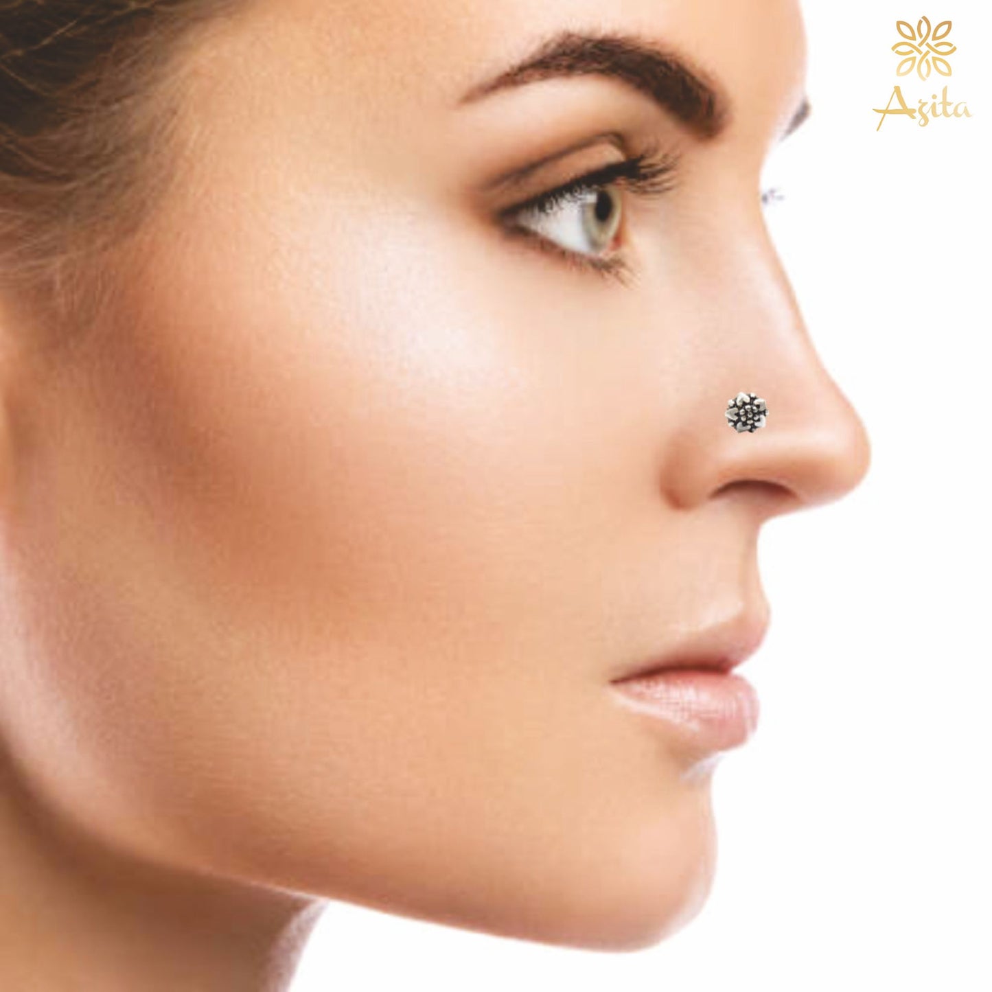 Azita 925 Sterling Silver Women Nose Pin with Certificate of Authenticity and Hallmark. (Bohemian 17)