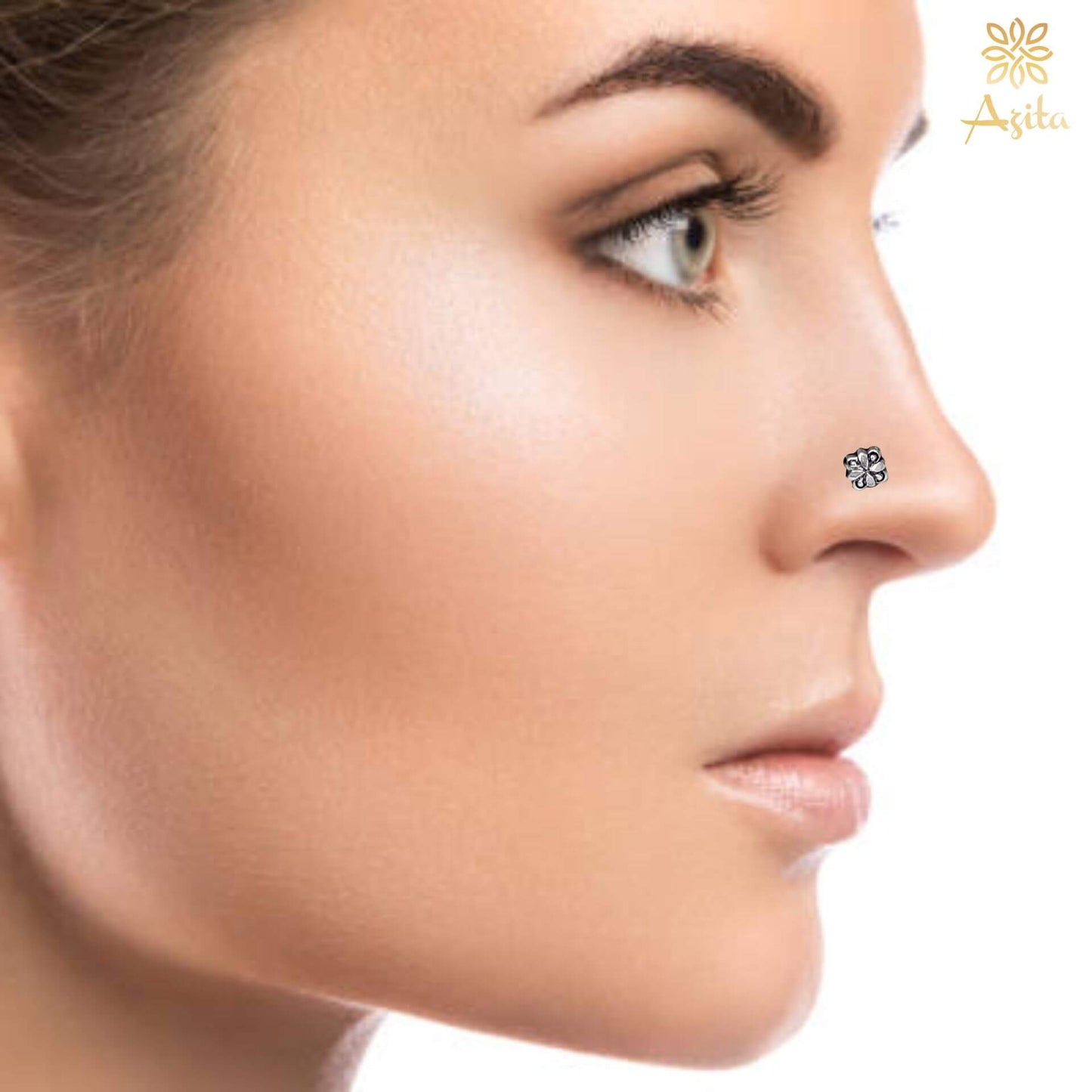 Azita 925 Sterling Silver Women Nose Pin with Certificate of Authenticity and Hallmark. (Bohemian 38)