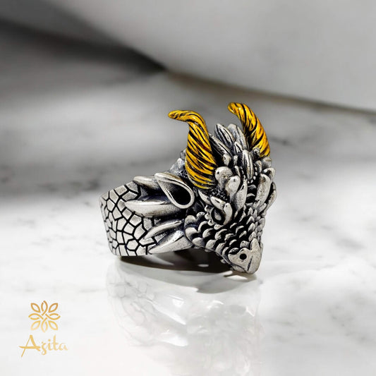 Azita 925 Sterling Silver Dragon Face Ring for Men and Boys with Certificate of Authenticity and 925 Stamp