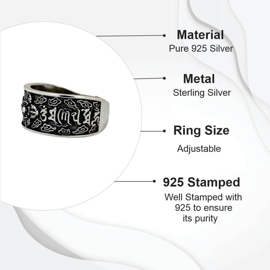 Azita 925 Sterling Silver Buddhism Mantra Ring for Men and Boys with Certificate of Authenticity and 925 Stamp.