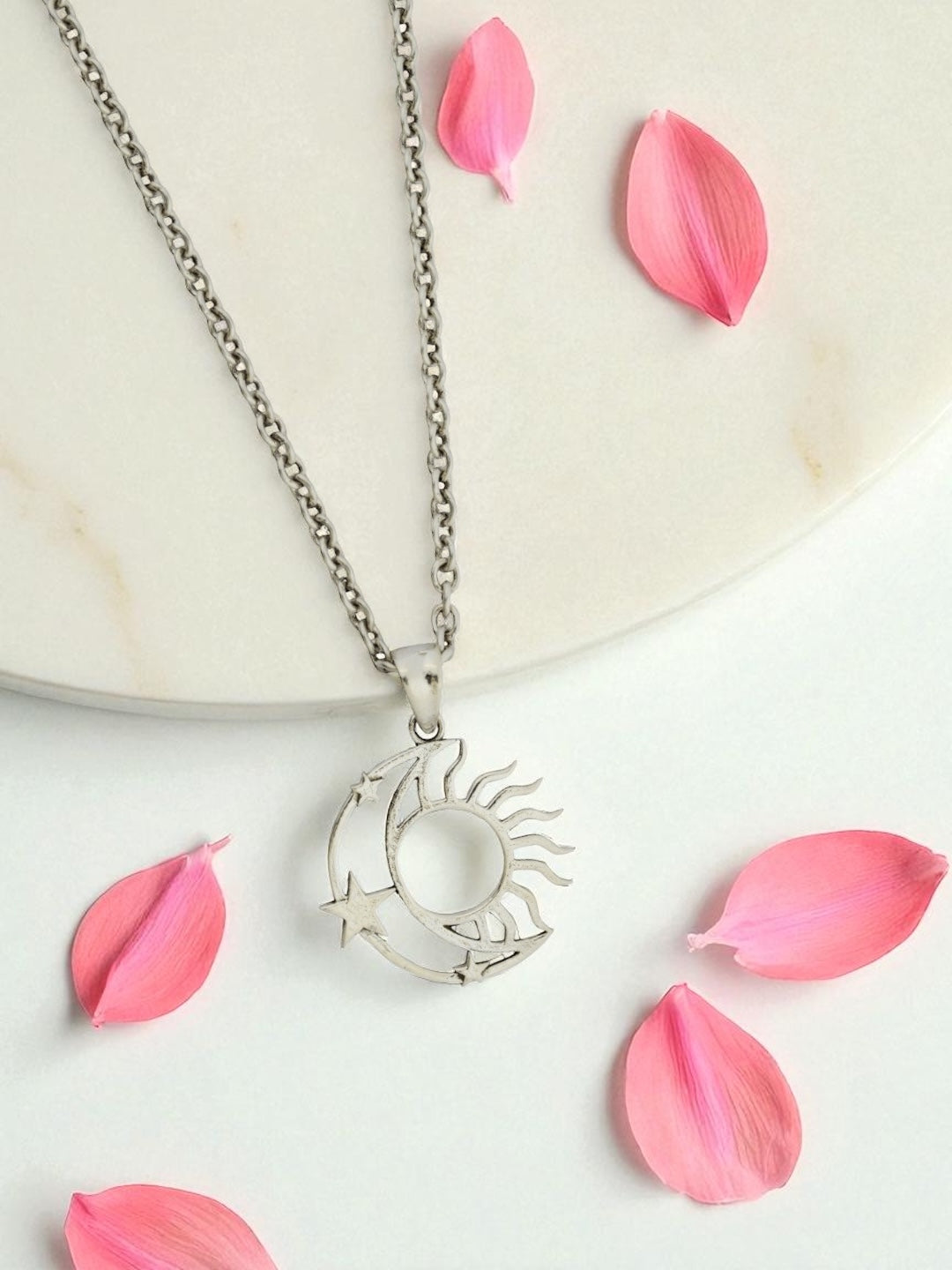 Azita 925 Sterling Silver Sun, Moon and Star Pendant for Men, Women and Kids without chain with Certificate of Authenticity and BIS Hallmark