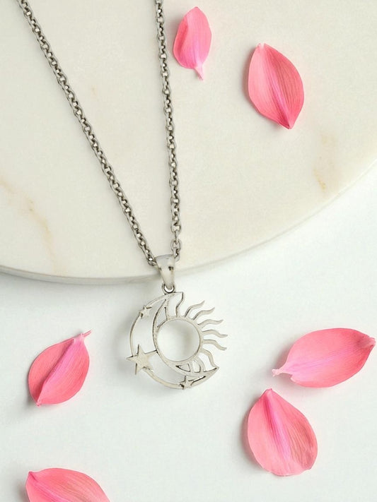 Azita 925 Sterling Silver Sun, Moon and Star Pendant for Men, Women and Kids without chain with Certificate of Authenticity and BIS Hallmark