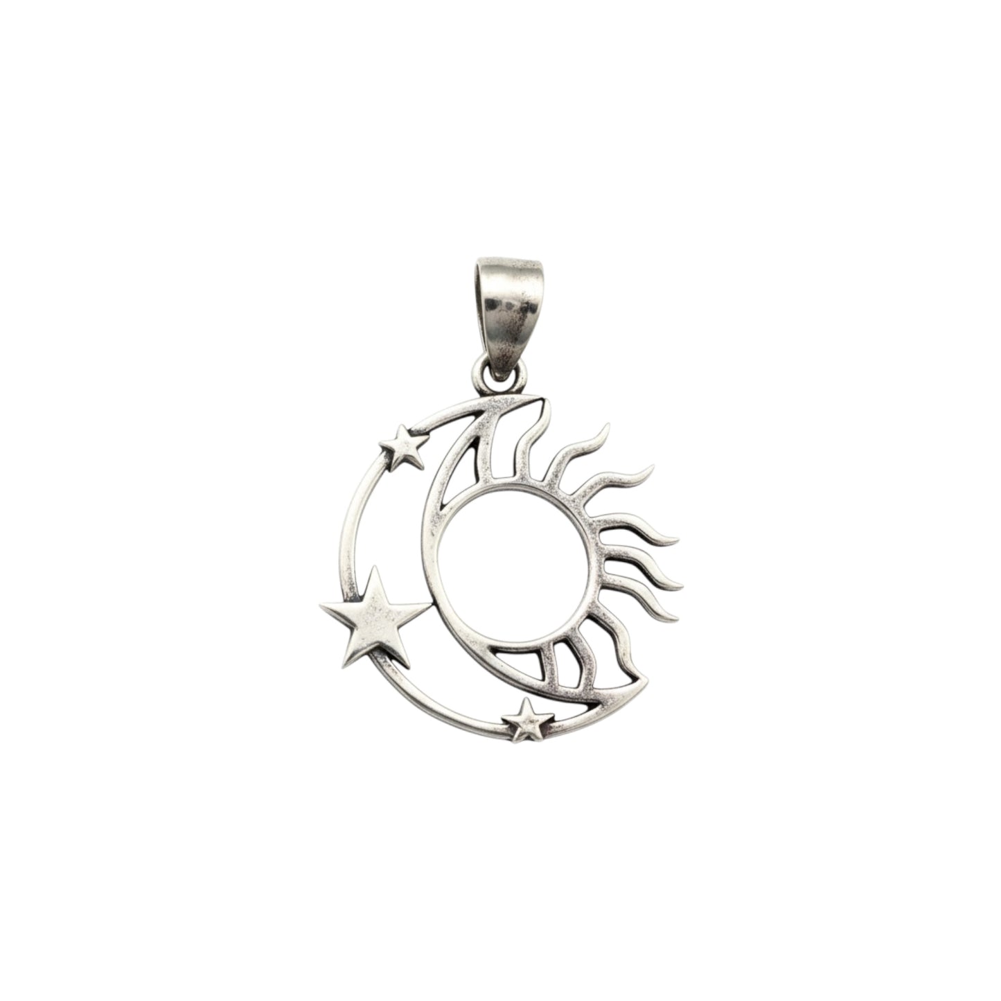 Azita 925 Sterling Silver Sun, Moon and Star Pendant for Men, Women and Kids without chain with Certificate of Authenticity and BIS Hallmark