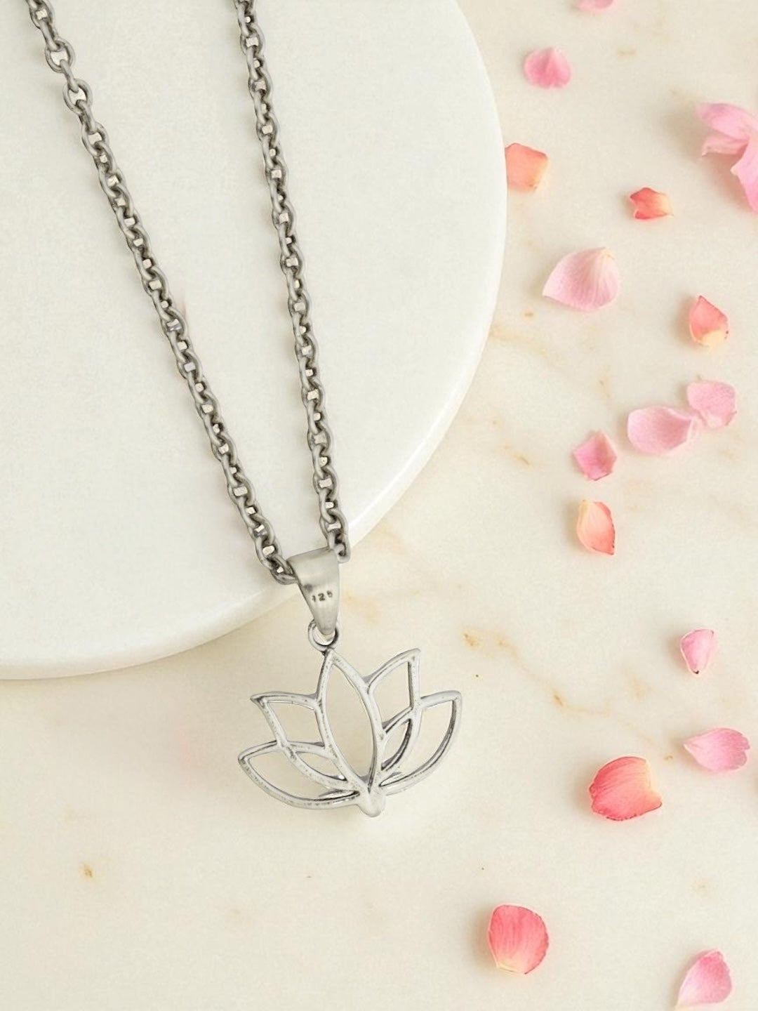 Azita 925 Sterling Silver Lotus Pendant for Women and Girls without chain with Certificate of Authenticity and BIS Hallmark.