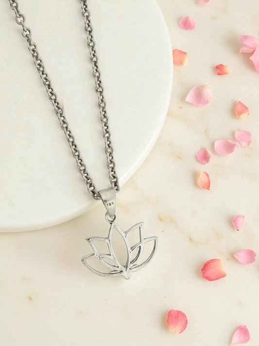 Azita 925 Sterling Silver Lotus Pendant for Women and Girls without chain with Certificate of Authenticity and BIS Hallmark.