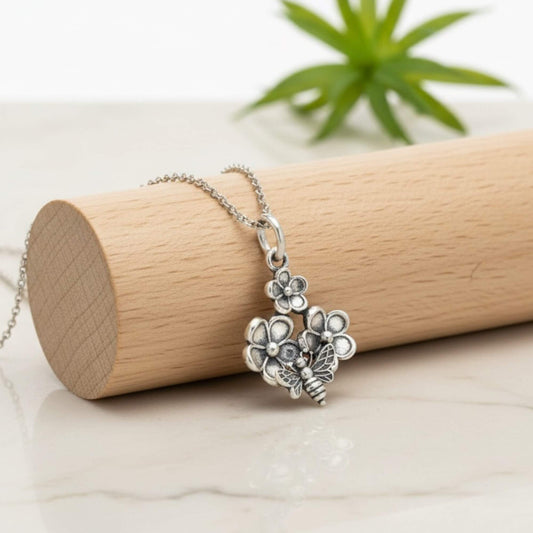 Azita 925 Sterling Silver Flower with bee Pendant for Women and Girls Without Chain with Certificate of Authenticity and BIS Hallmark