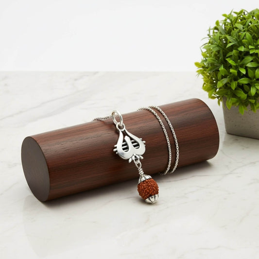 Azita 925 Sterling Silver Trishul With Brown Rudraksha Pendant for Men and Women Without Chain with Certificate of Authenticity and BIS Hallmark