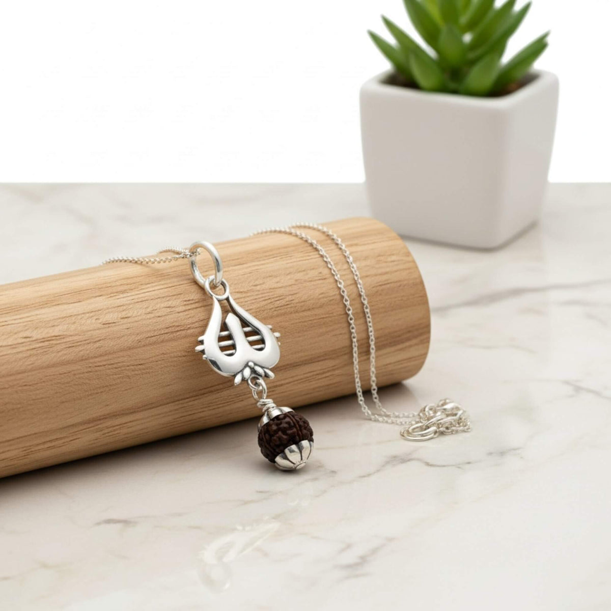 Azita 925 Sterling Silver Trishul With Black Rudraksha Pendant for Men and Women Without Chain with Certificate of Authenticity and BIS Hallmark