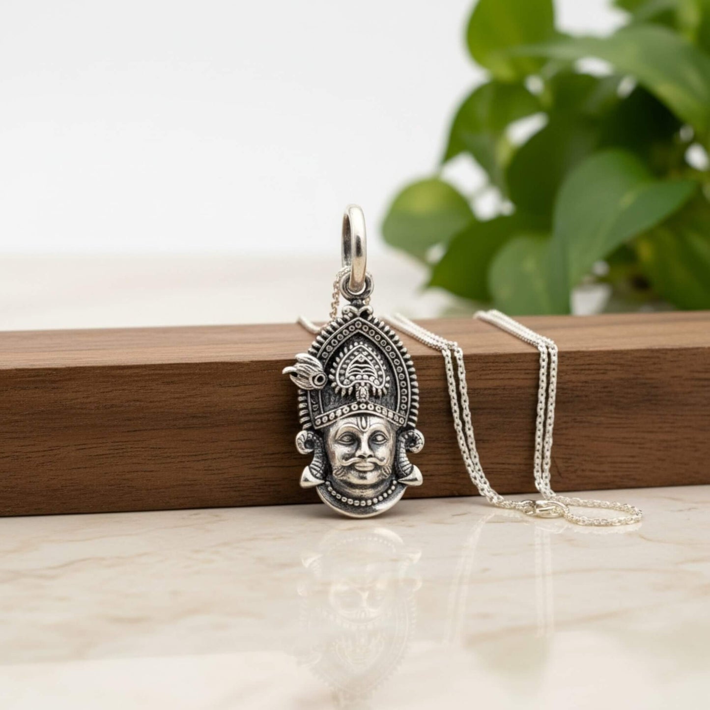 Azita 925 Sterling Silver God Khatu Shyam Ji Pendant for Men and Women Without Chain with Certificate of Authenticity and BIS Hallmark.
