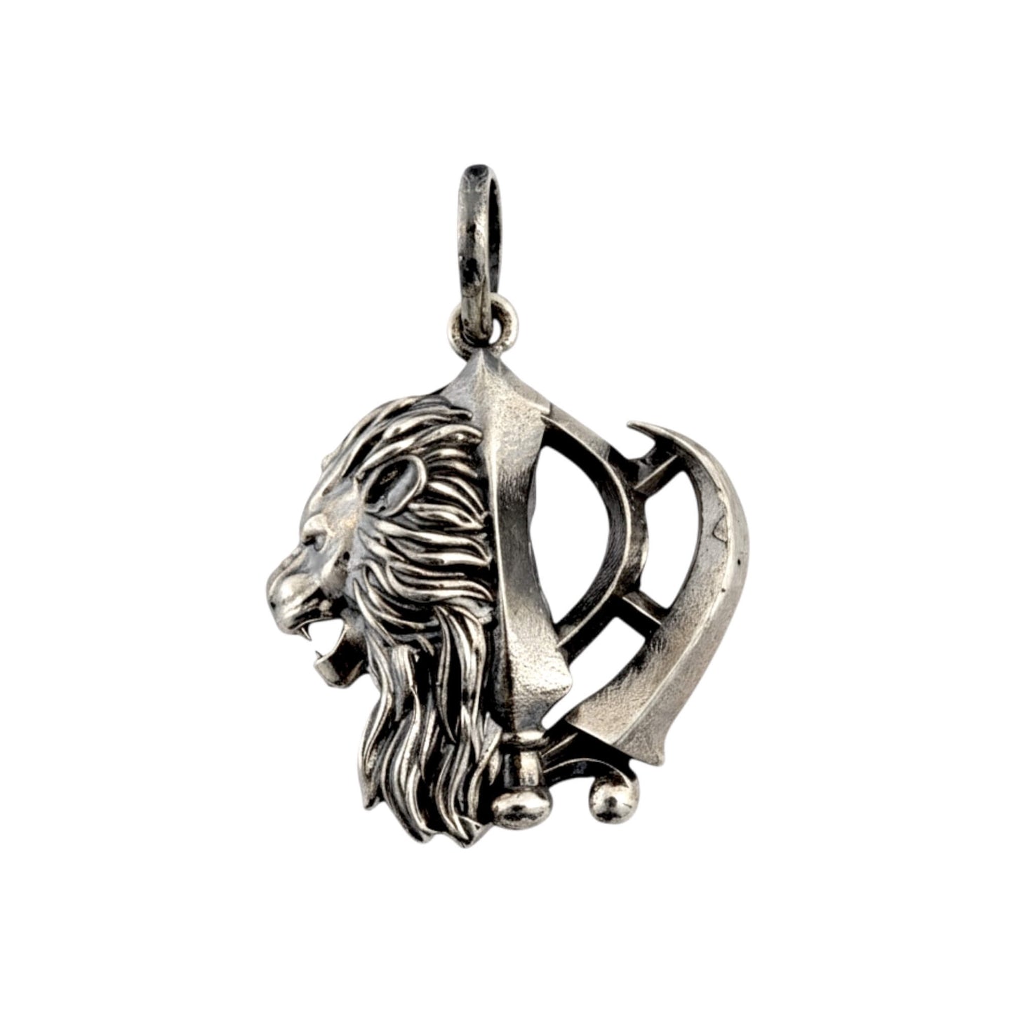 Azita 925 Sterling Silver Sikhism Khanda Pendant for Men and Women | Lion Face | Without Chain with Certificate of Authenticity and BIS Hallmark.