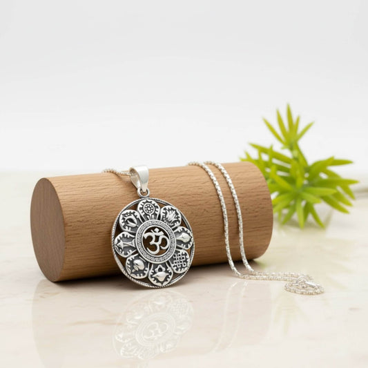 Azita 925 Sterling Silver Om Tatva Pendant for Men and Women Without Chain with Certificate of Authenticity and BIS Hallmark.