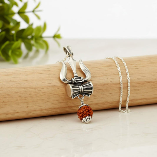 Azita 925 Sterling Silver God Shiv Trishul with 9 mm Rudraksh for Men and Women without Chain with Certificate of Authenticity and BIS Hallmark.