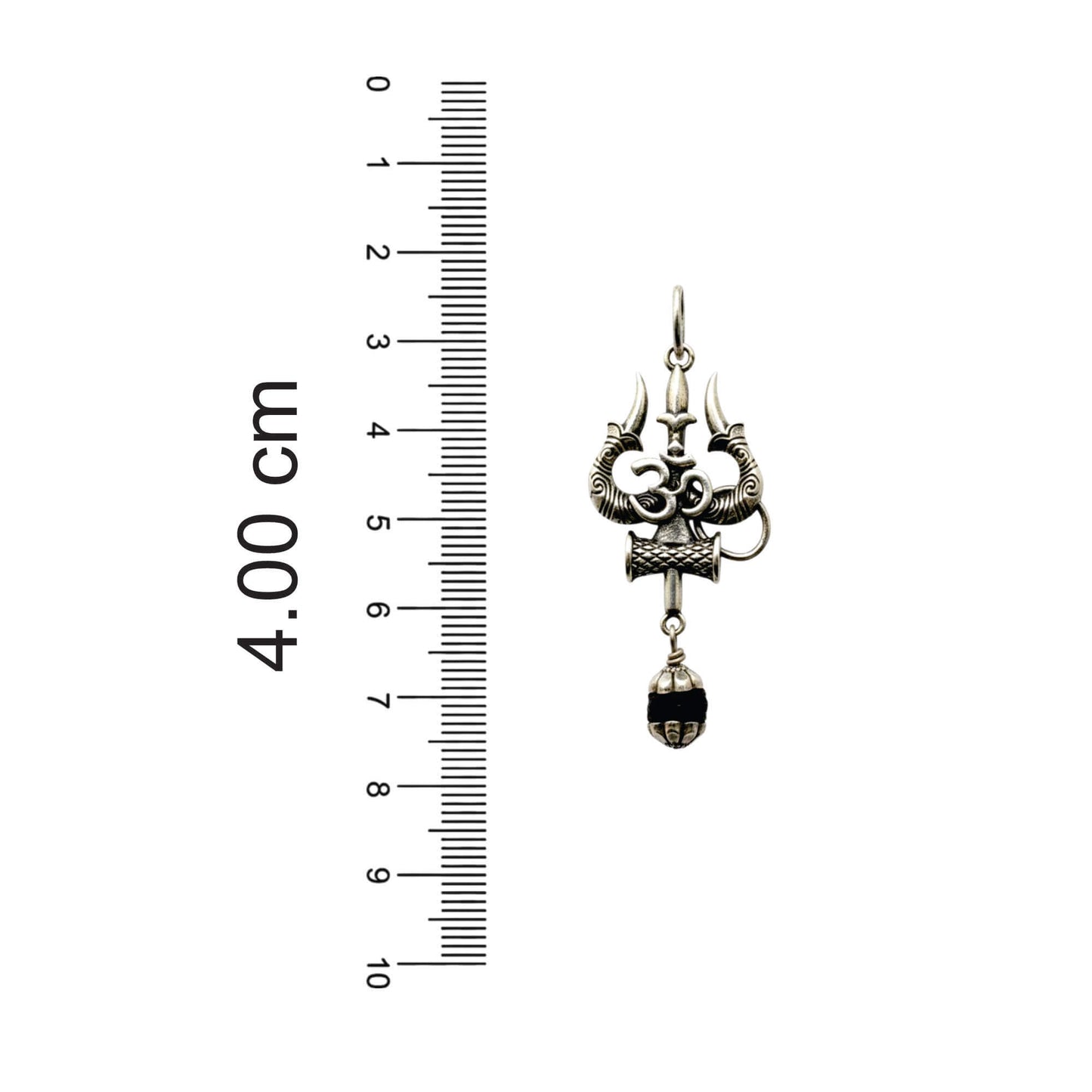 Azita 925 Sterling Silver God Shiv Trishul with Om with 8mm Black Rudraksh Pendant for Men and Women without Chain with Certificate of Authenticity and BIS Hallmark.