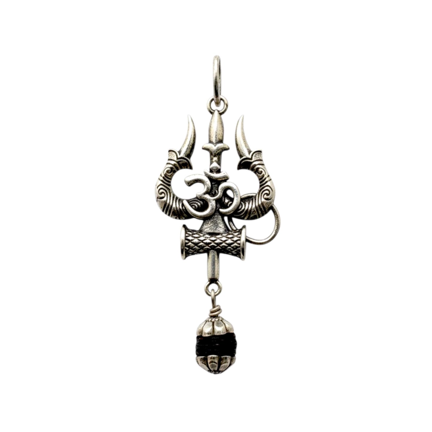Azita 925 Sterling Silver God Shiv Trishul with Om with 8mm Black Rudraksh Pendant for Men and Women without Chain with Certificate of Authenticity and BIS Hallmark.