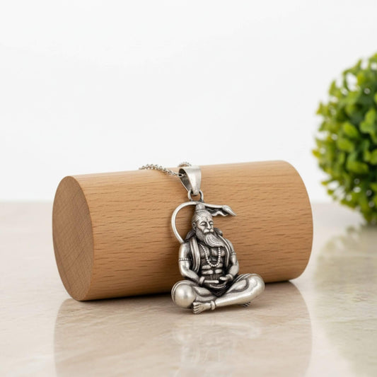 Azita 925 Sterling Silver God Hanuman Ji Meditating Pendant for Men and Women without Chain with Certificate of Authenticity and BIS Hallmark.