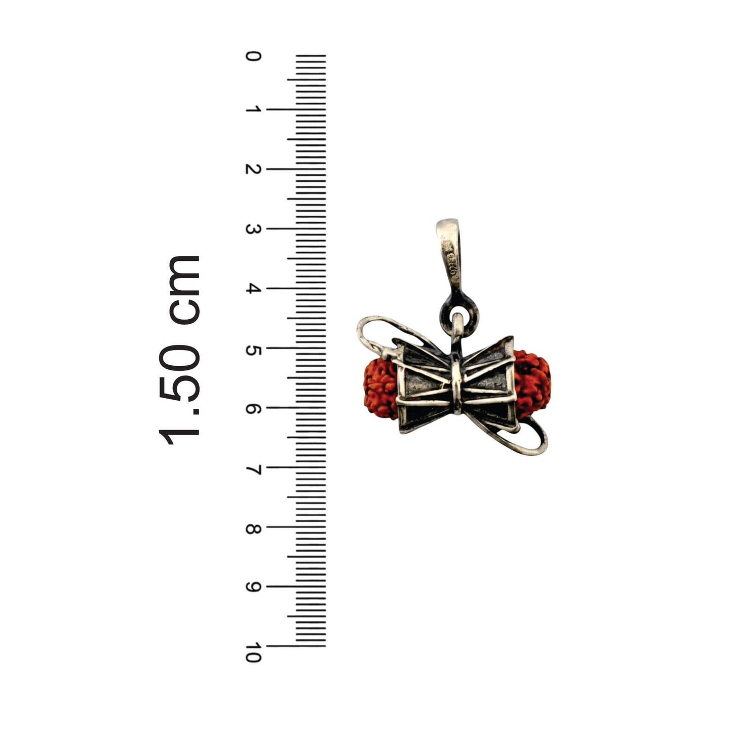 Azita 925 Sterling Silver God Shiv Damru Pendant for Men and Women | 8mm Brown Rudraksh| Without Chain with Certificate of Authenticity and BIS Hallmark.