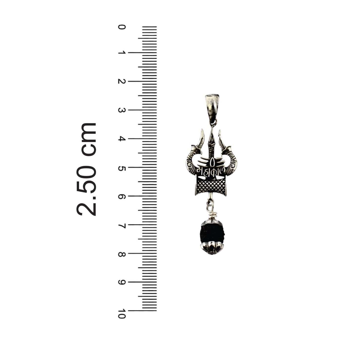 Azita 925 Sterling Silver God Mahakal Shiv Trishul Pendant for Men and Women | 8mm Black Rudraksh | Without Chain with Certificate of Authenticity and BIS Hallmark.
