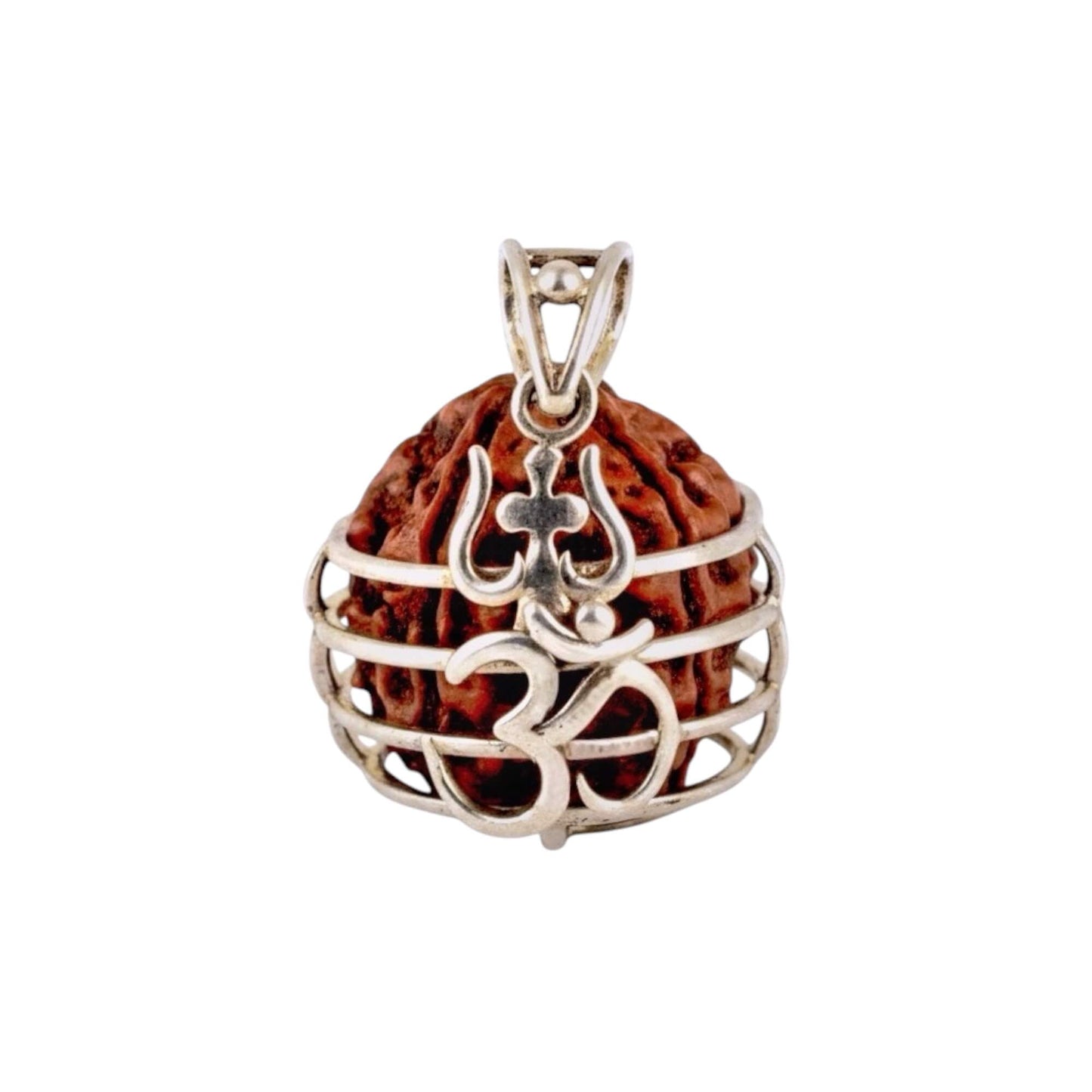 Azita 925 Sterling Silver Om Pendant for Men and Women | 14mm 5 Mukhi Rudraksh| Without Chain with Certificate of Authenticity and BIS Hallmark.