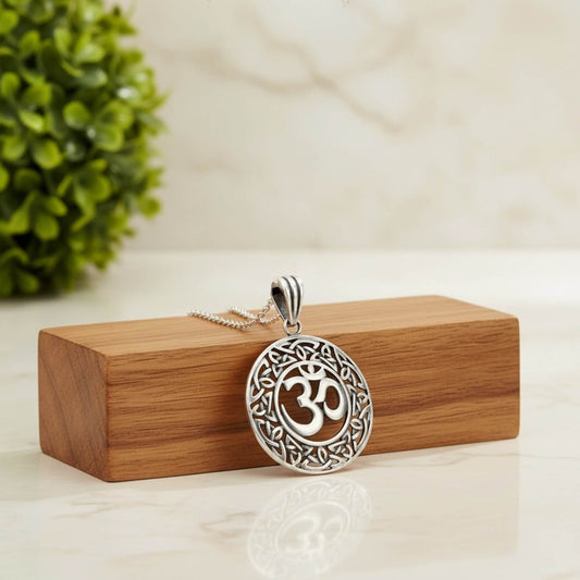 Azita 925 Sterling Silver Om Pendant for Men and Women without chain with Certificate of Authenticity| Serenity Om|