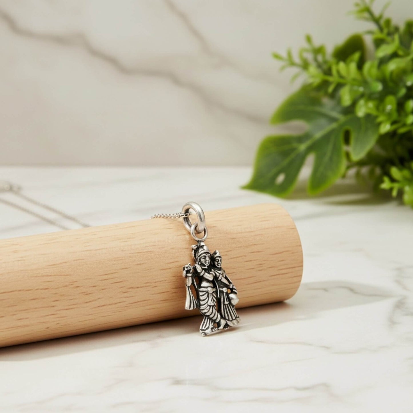 Azita 925 Sterling Silver God Radha Krishna Pendant for Men and Women without chain with Certificate of Authenticity and 925 Stamp