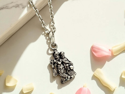 Azita 925 Sterling Silver God Radha Krishna Pendant for Men and Women without chain with Certificate of Authenticity and 925 Stamp