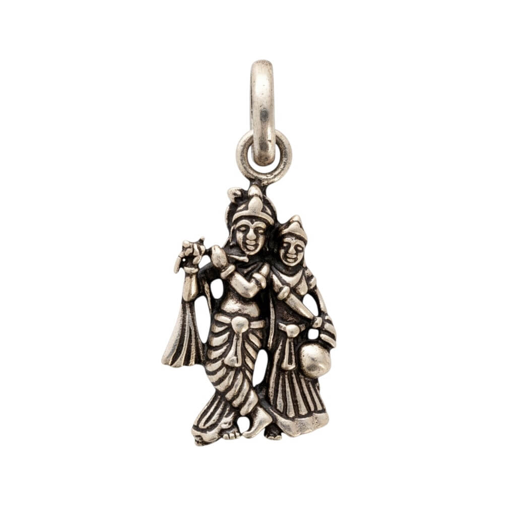Azita 925 Sterling Silver God Radha Krishna Pendant for Men and Women without chain with Certificate of Authenticity and 925 Stamp