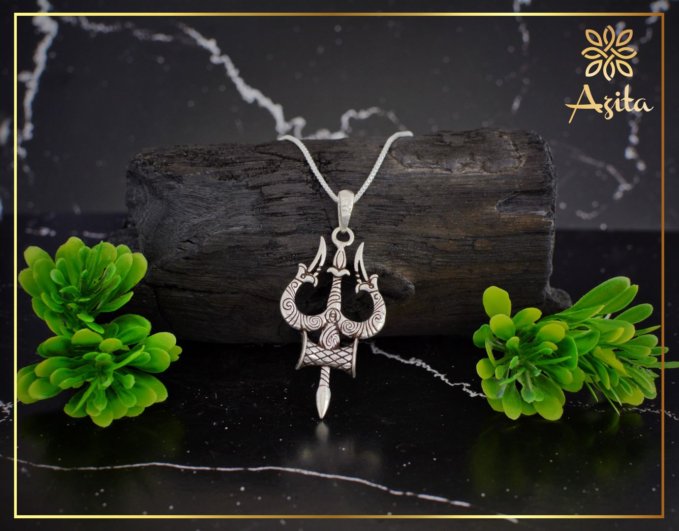 Azita 925 Sterling Silver God Shiv Trishul with damru Pendant big for Men and Women without chain with Certificate of Authenticity and 925 Stamp