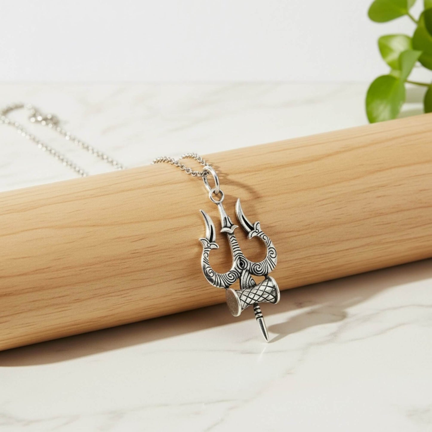 Azita 925 Sterling Silver God Shiv Trishul with damru Pendant big for Men and Women without chain with Certificate of Authenticity and 925 Stamp